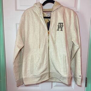 Tommy Hilfiger Beige Zip-Up Hoodie with Logo